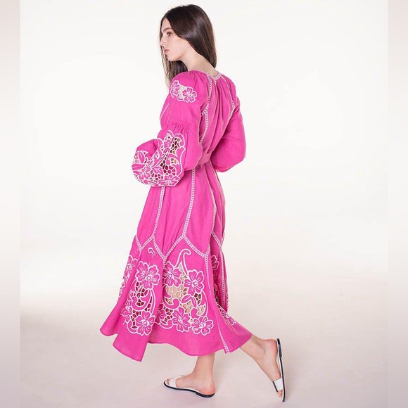 March 11 Dragon Flower Fuchsia Linen Dress Size XS - Picture 5 of 8